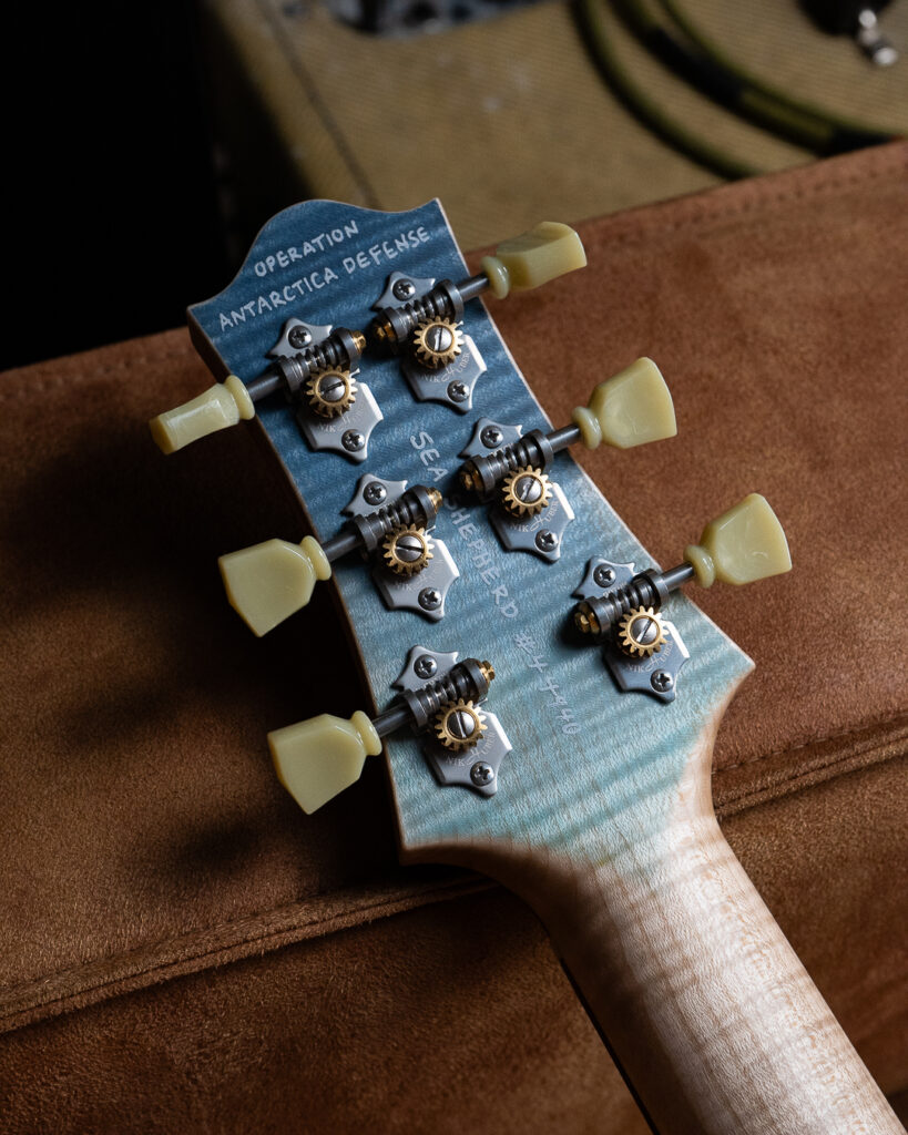 SEA SHEPHERD Global has teamed up with Nik Huber Guitars to create a unique range of guitars in support of ocean conservation. The second guitar has been introduced onboard the AllanKay on it’s mission to Antarctica.